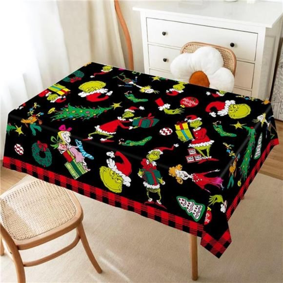 Grinchmas Tablecloth Christmas Winter Holiday Decoration Rectangular 60×84 inch - Picture 2 of 5
